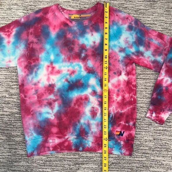 New Aviator Nation HAND DYED LIGHT WEIGHT CREW SWEATSHIRT Pink/Turquoise Medium - Picture 7 of 14